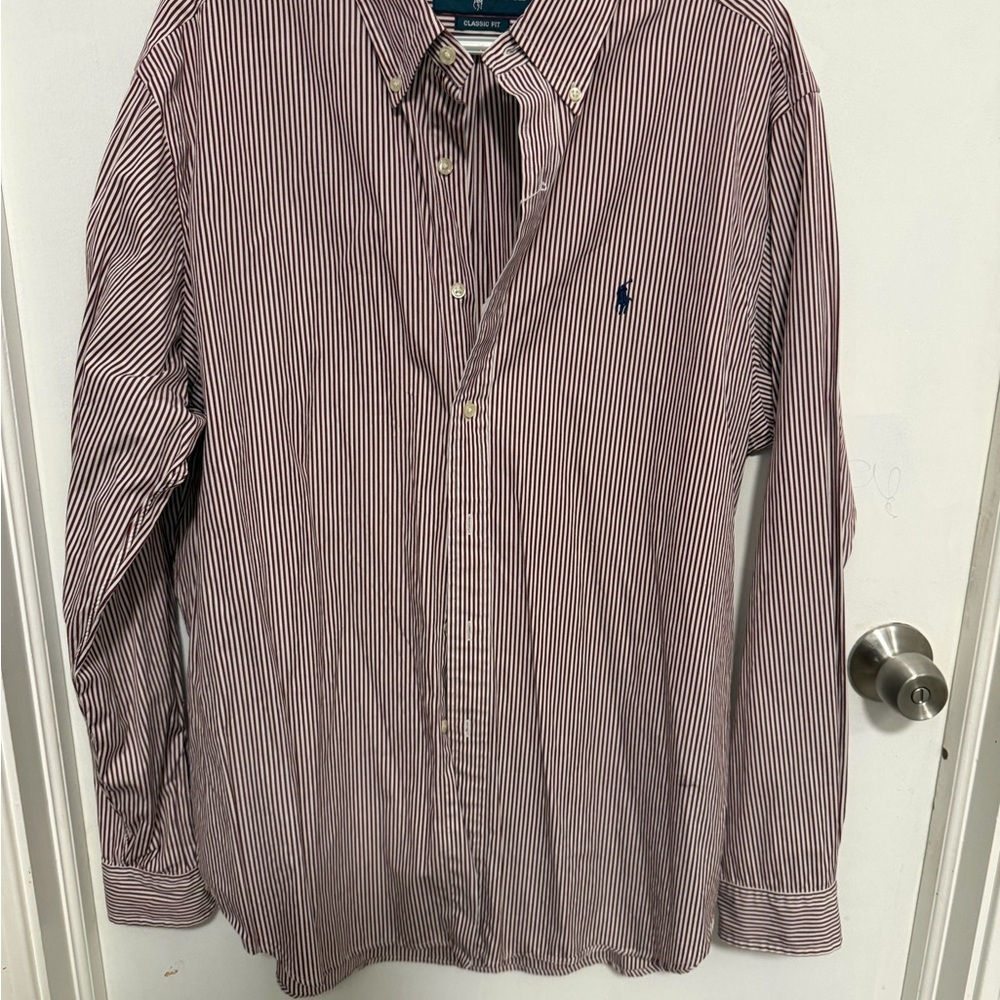 Ralph Lauren Burgundy Striped Button Down Shirt